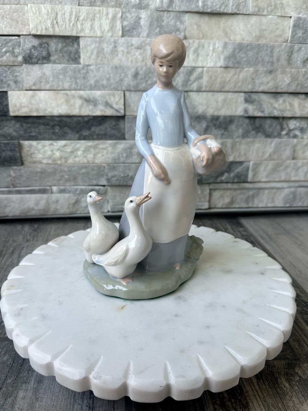 Vintage Porcelain Figurine of Girl with Ducks and Basket